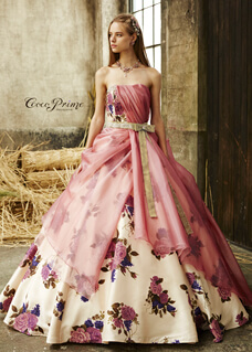 Coco Prime　ピンクと花柄のカラードレス